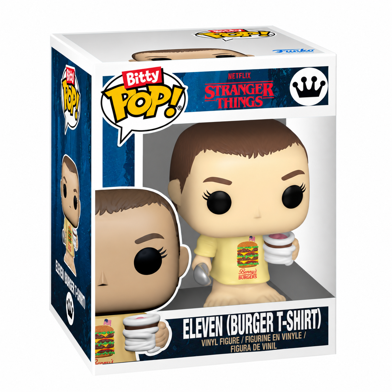 Eleven (Burger T-Shirt) Stranger Things Bitty Pop reference artwork; listing is open with no packaging